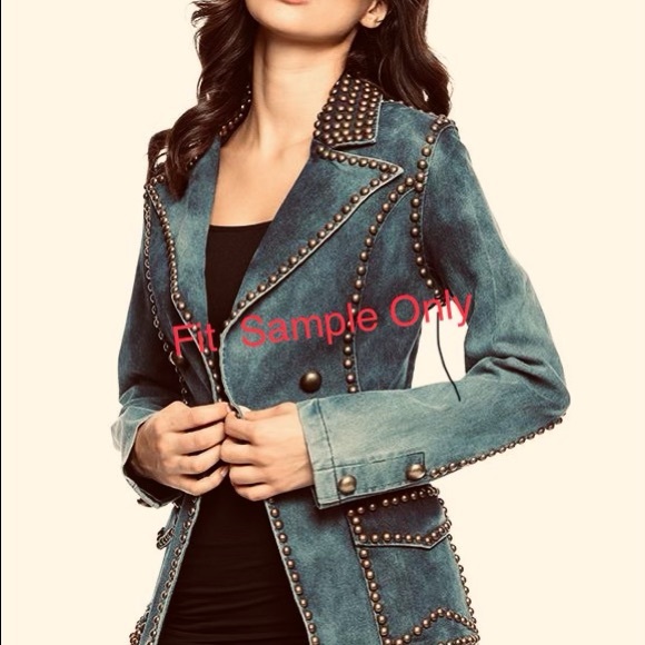 Denim Leopard Studded Blazer - Picture 3 of 3